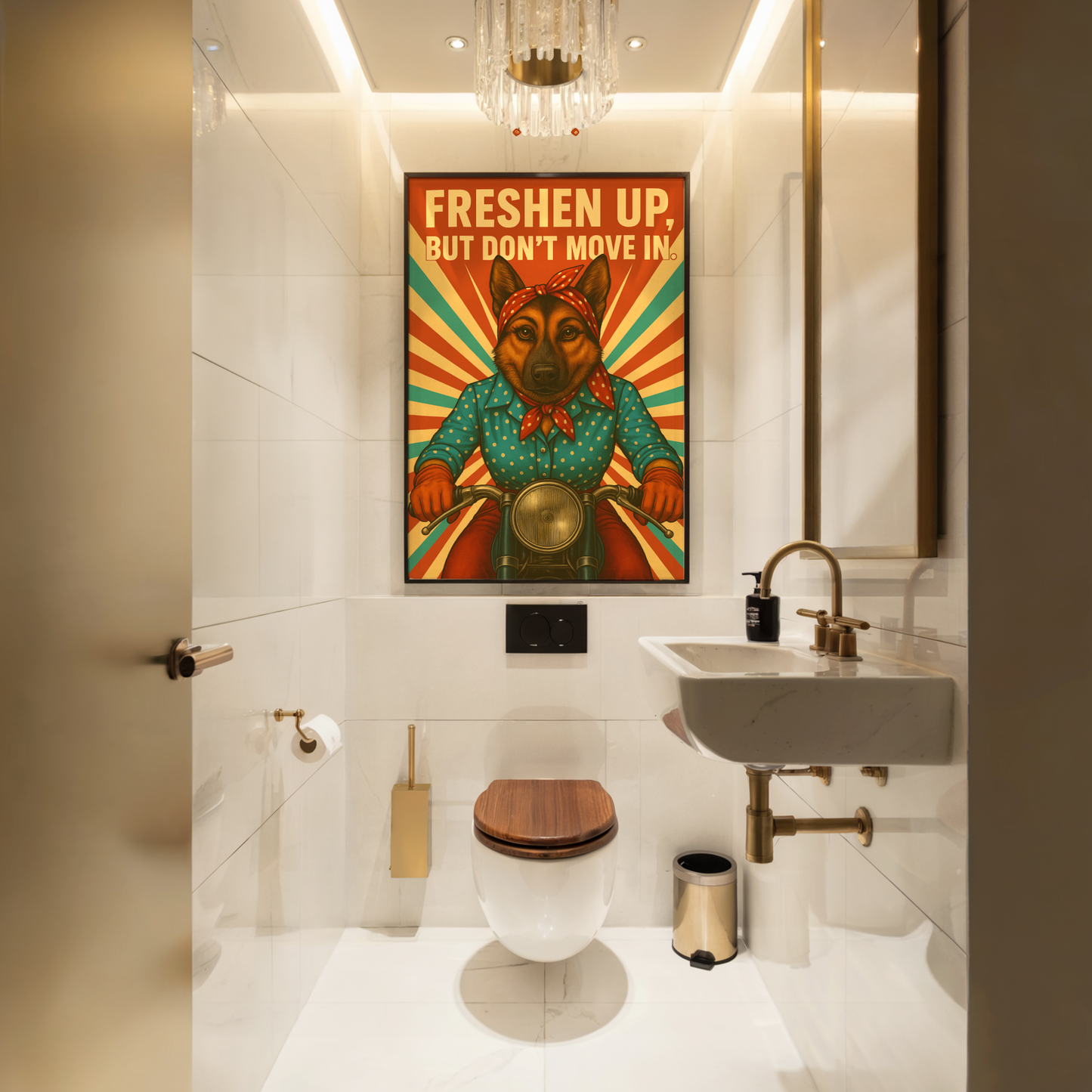 Vintage Sass: German Shepherd Bathroom Sign for Short Visits Only