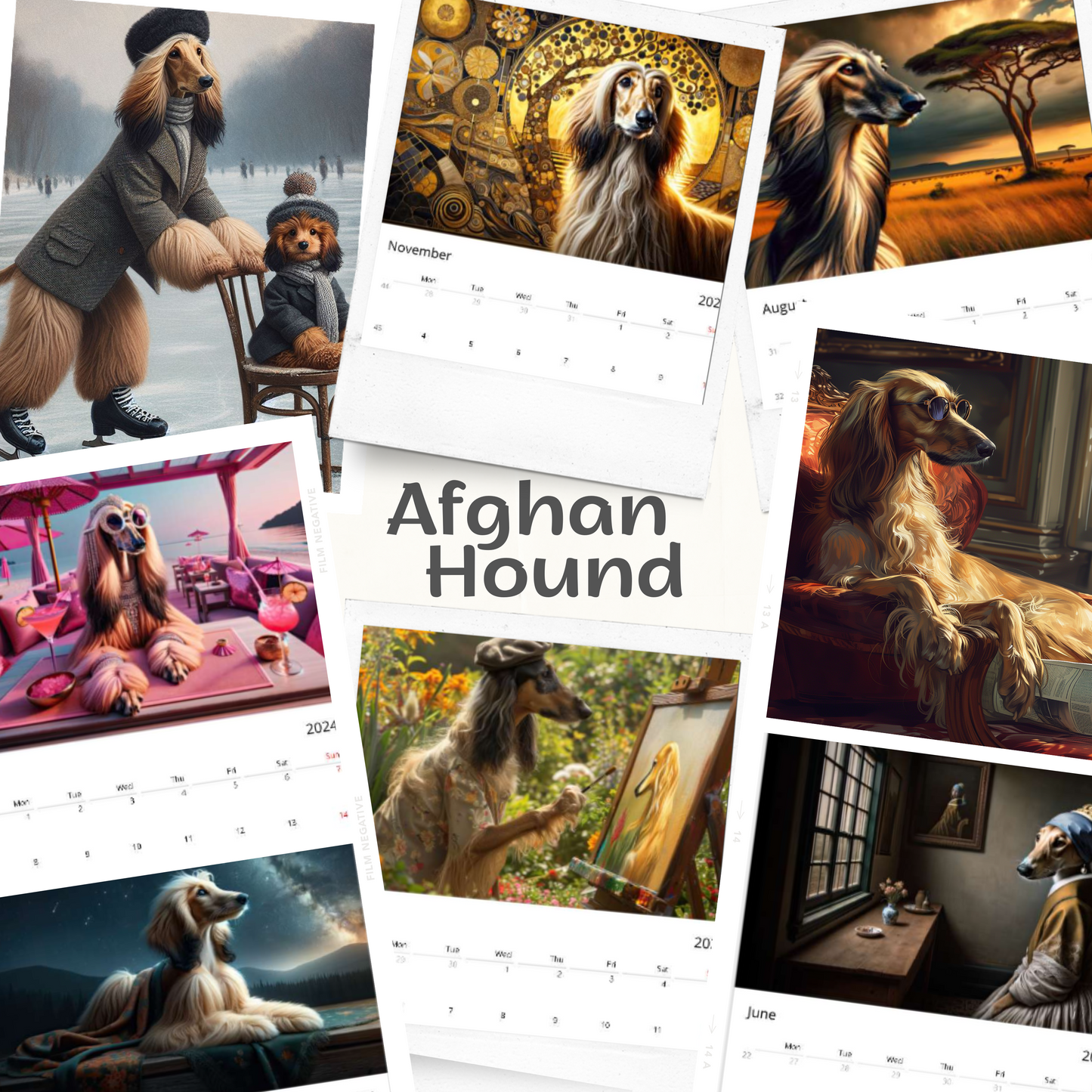 2025 Afghan Hound Art Calendar - 12 Unique Artistic Styles-Ledger vertical (11" x 16.5")