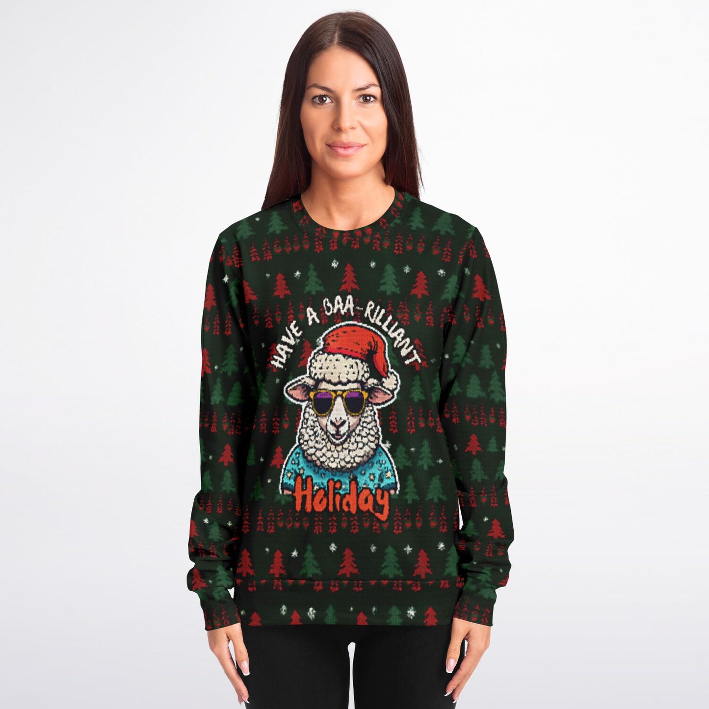 Hilarious Ugly Christmas Sweater - Funny Sheep Knit-Look Holiday Jumpershion Sweatshirt