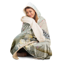 Hooded Blanket -Japanese mountains, vintage japan cherry blossoms and magnolias!