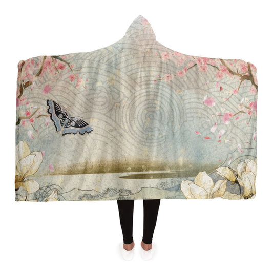 Hooded Blanket -Japanese mountains, vintage japan cherry blossoms and magnolias!