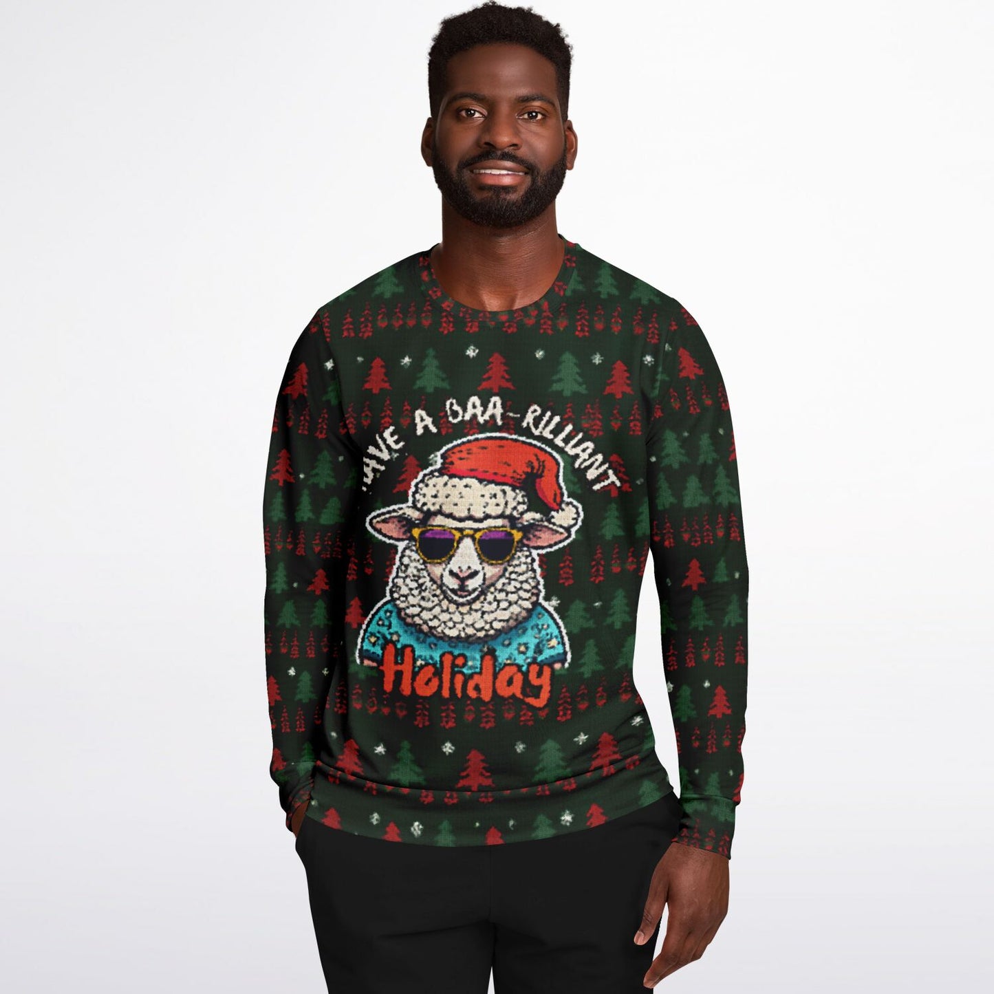 Hilarious Ugly Christmas Sweater - Funny Sheep Knit-Look Holiday Jumpershion Sweatshirt