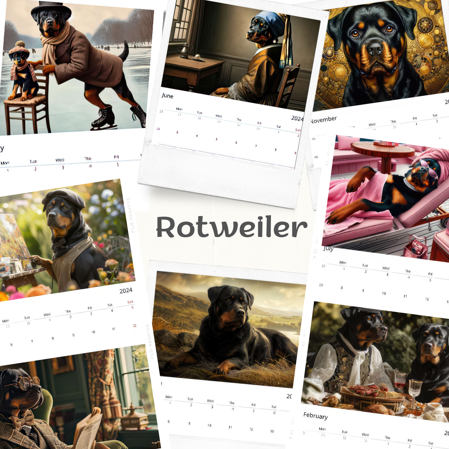 2025 Rottweiler Art Calendar - 12 Unique Artistic Styles-  Ledger vertical (11" x 16.5")