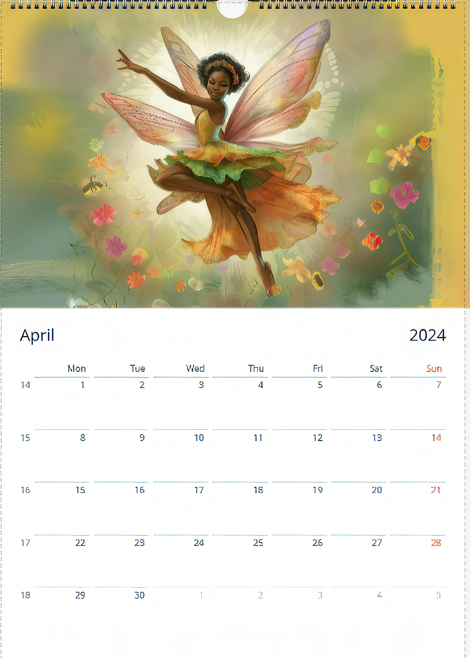 U.S.A printed 2024 Fairy Calendar - Global Fairies Artistic Illustrations - Unique Wall Calendar for Fairy Lovers