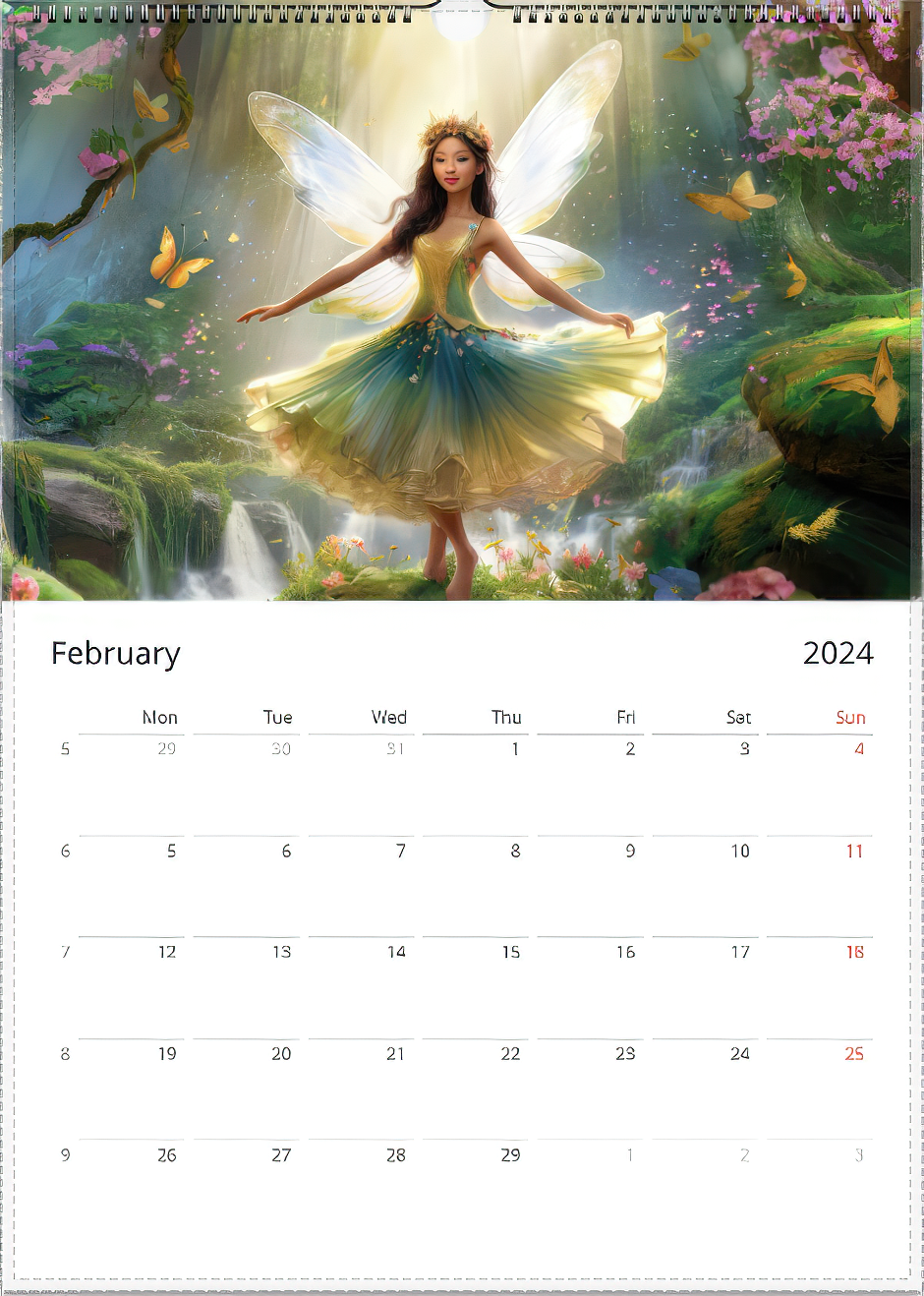 U.S.A printed 2024 Fairy Calendar - Global Fairies Artistic Illustrations - Unique Wall Calendar for Fairy Lovers