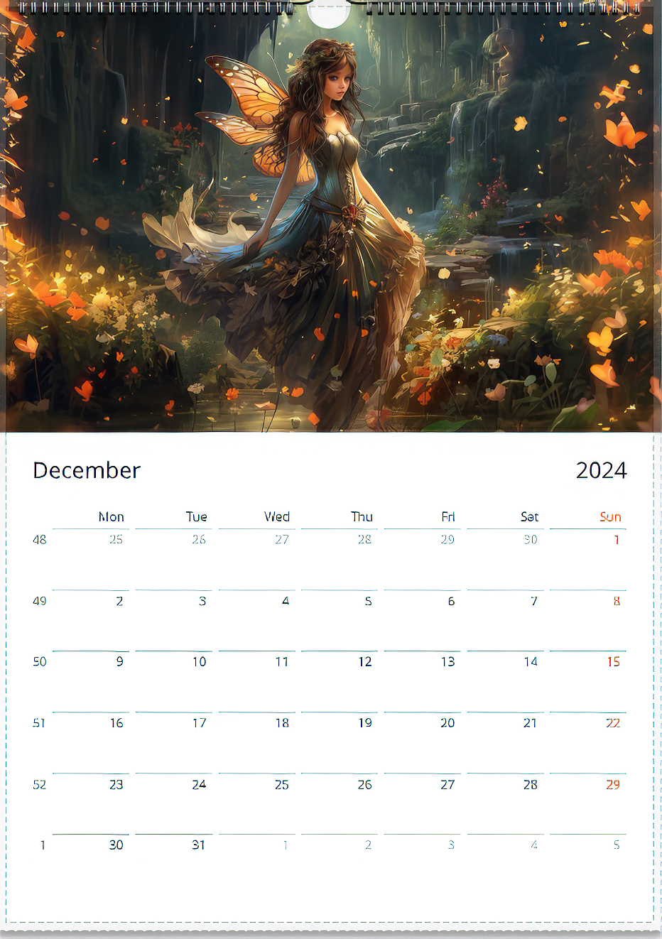 U.S.A printed 2024 Fairy Calendar - Global Fairies Artistic Illustrations - Unique Wall Calendar for Fairy Lovers