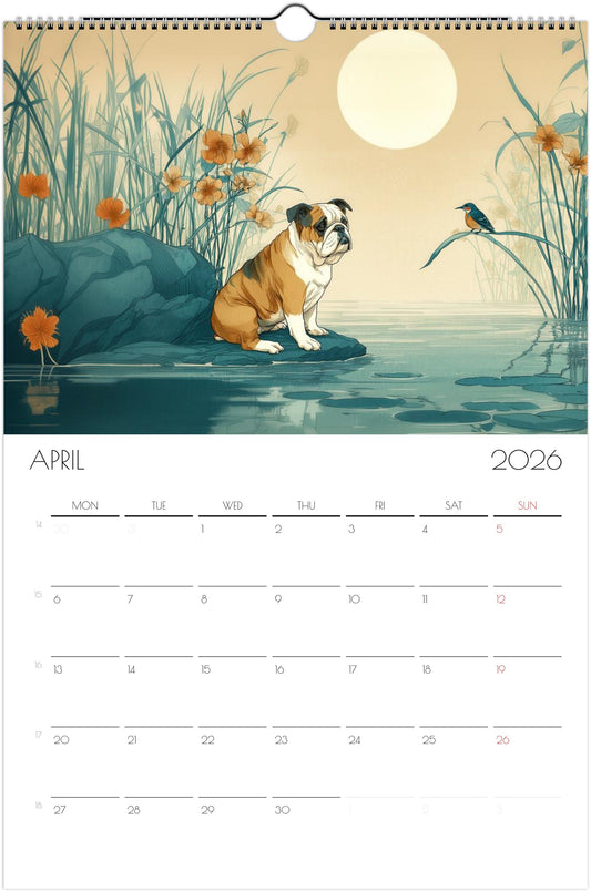 English Bulldog Calendar 2026 – Art Style Dog Wall Calendar, 12 Unique Designs