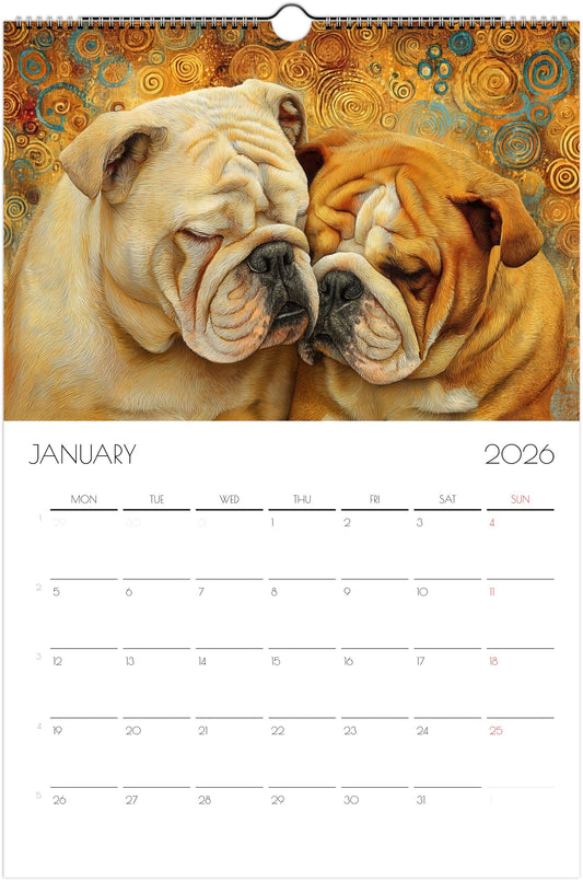 English Bulldog Calendar 2026 – Art Style Dog Wall Calendar, 12 Unique Designs