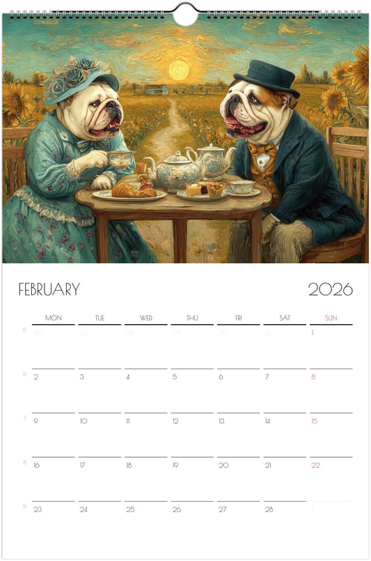 English Bulldog Calendar 2026 – Art Style Dog Wall Calendar, 12 Unique Designs