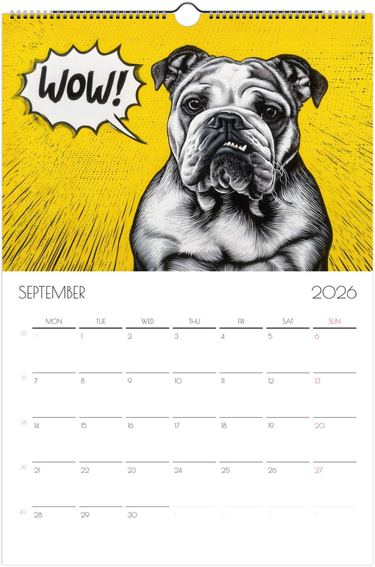 English Bulldog Calendar 2026 – Art Style Dog Wall Calendar, 12 Unique Designs