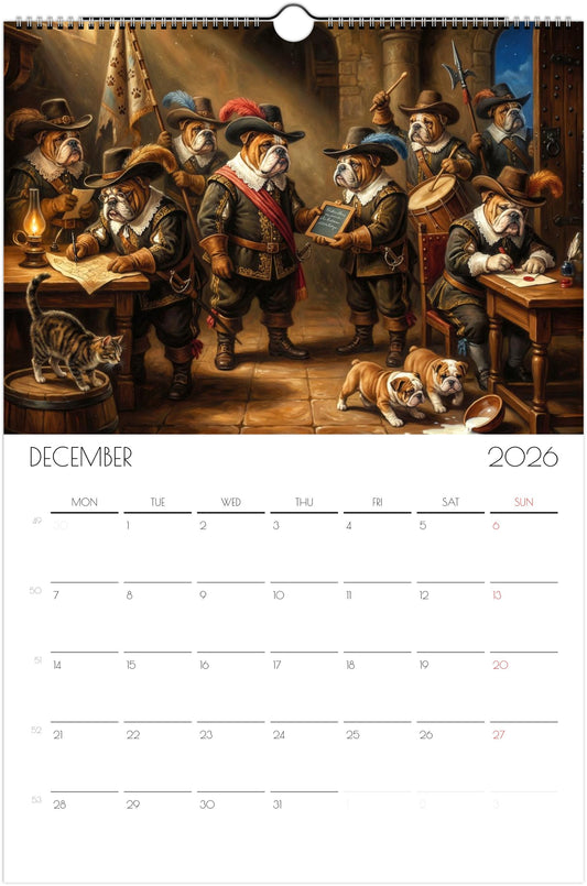 English Bulldog Calendar 2026 – Art Style Dog Wall Calendar, 12 Unique Designs