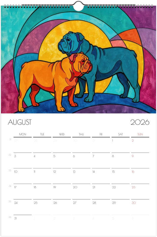 English Bulldog Calendar 2026 – Art Style Dog Wall Calendar, 12 Unique Designs