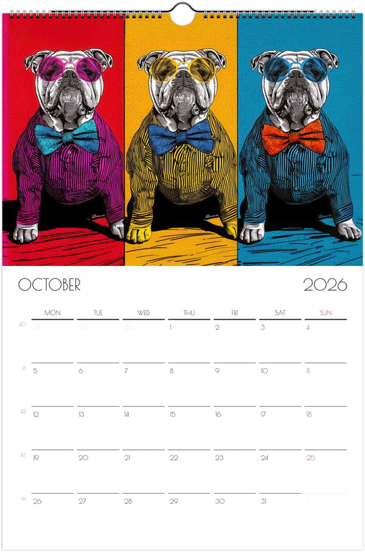 English Bulldog Calendar 2026 – Art Style Dog Wall Calendar, 12 Unique Designs