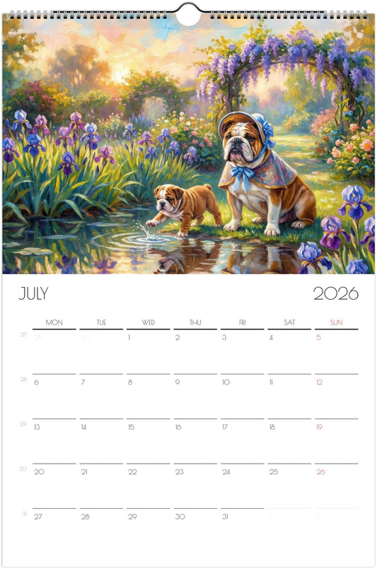 English Bulldog Calendar 2026 – Art Style Dog Wall Calendar, 12 Unique Designs