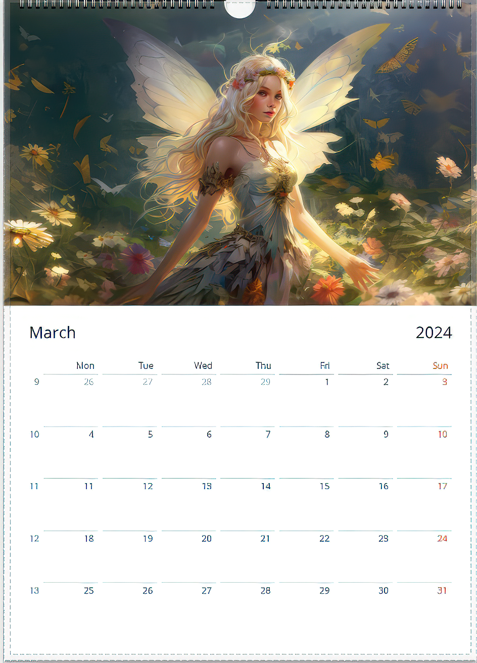 U.S.A printed 2024 Fairy Calendar - Global Fairies Artistic Illustrations - Unique Wall Calendar for Fairy Lovers