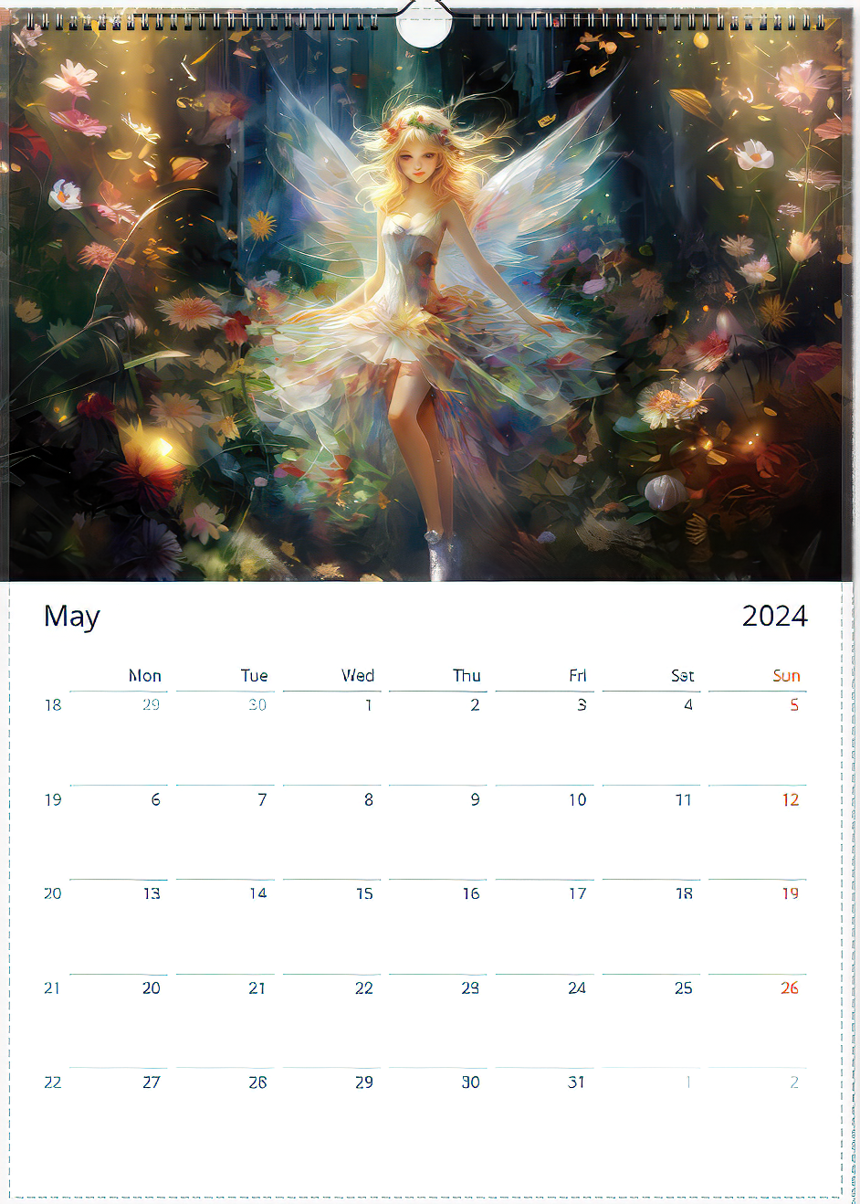 U.S.A printed 2024 Fairy Calendar - Global Fairies Artistic Illustrations - Unique Wall Calendar for Fairy Lovers