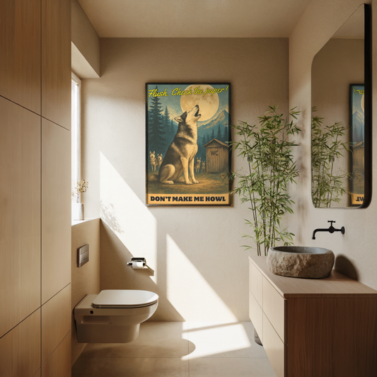Howling Husky Bathroom Poster –Toilet Humor Wall Art