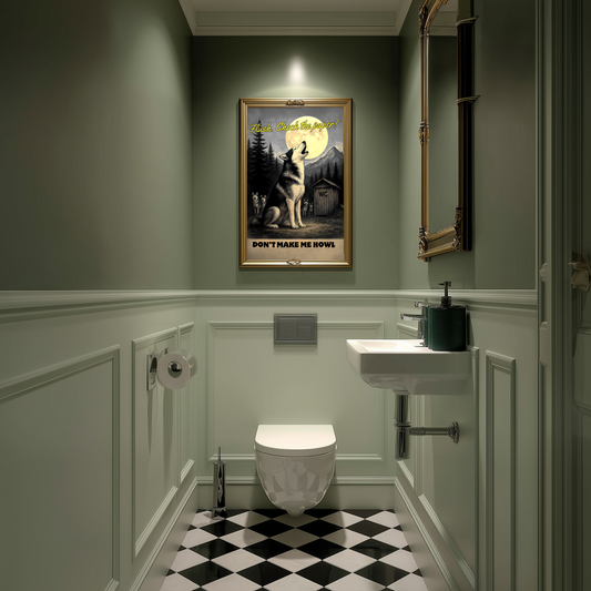 Howling Husky Bathroom Poster –Toilet Humor Wall Art