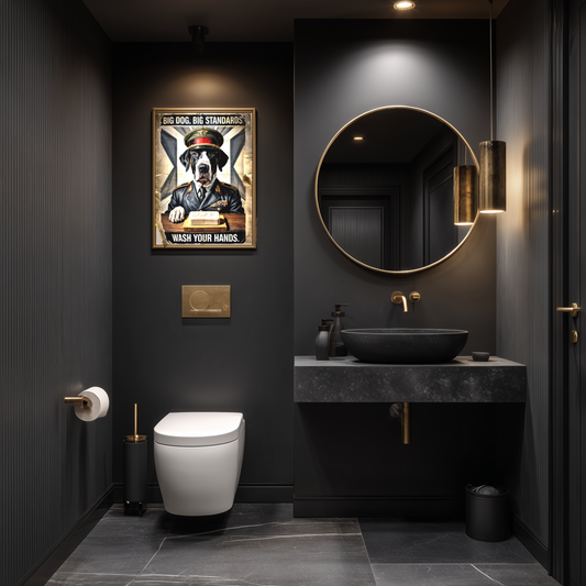 Great Dane Bathroom Poster – Military-Style Wall Art with Soap Command