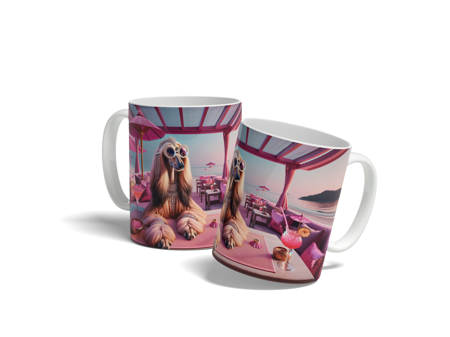 Afghan Hound Coffee Mug - Luxury Beach Sunset Inspired, 11oz Ceramic