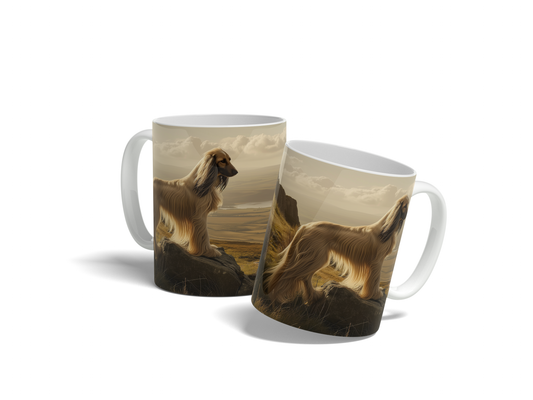 Afghan Hound Landscape Mug - Majestic Highland Scenery Inspired Coffee Cup, 11oz Ceramic