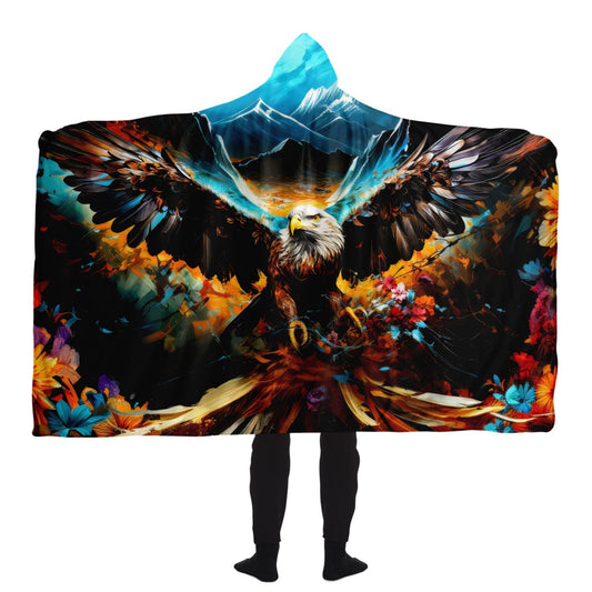 Hooded Blanket -Vibrant Floral & Fierce Seahawk
