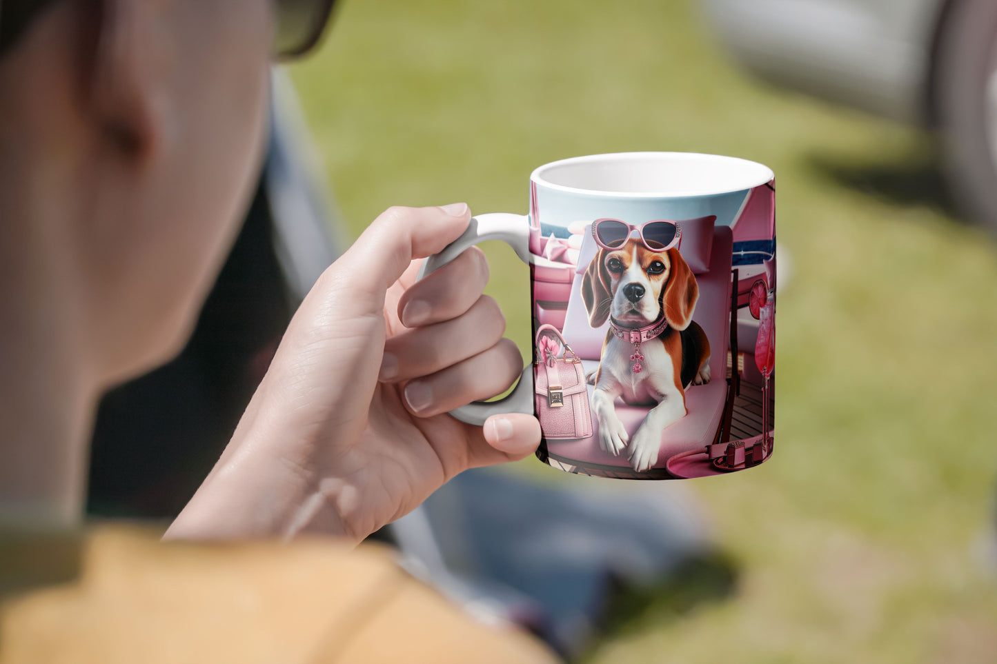 Glamorous Beagle Mug - 11oz | Chic Beagle with Sunglasses & Pink Accessories | Perfect Gift for Dog Lovers"