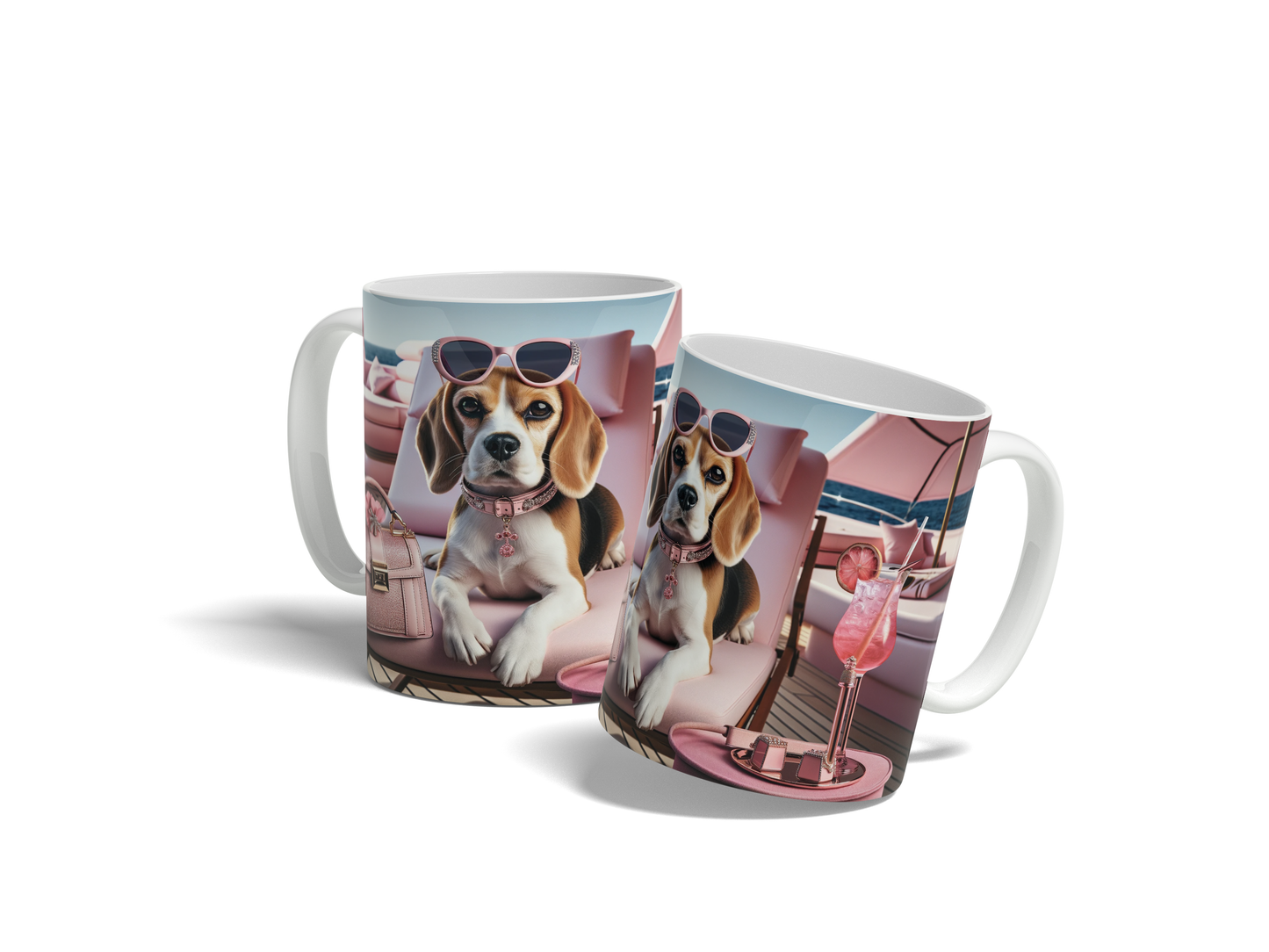 Glamorous Beagle Mug - 11oz | Chic Beagle with Sunglasses & Pink Accessories | Perfect Gift for Dog Lovers"