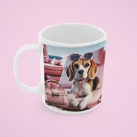 Glamorous Beagle Mug - 11oz | Chic Beagle with Sunglasses & Pink Accessories | Perfect Gift for Dog Lovers"