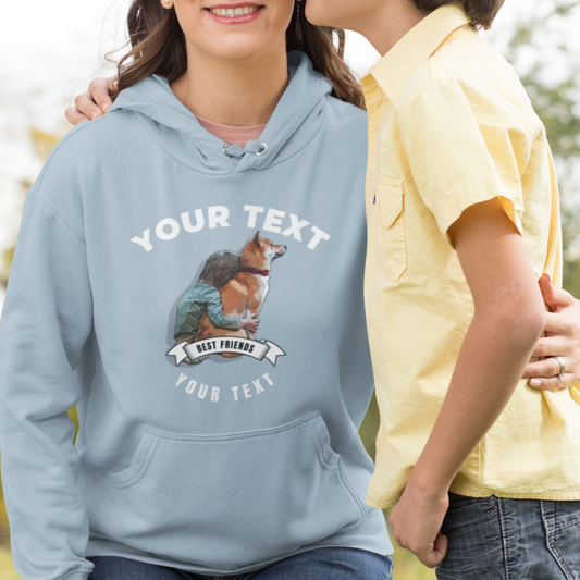 Custom Pet Portrait Hoodie - Personalized pet Photo on Sweatshirt with Pouch Pocket