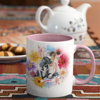 Watercolor Pet Portrait Mugs - Artistic, Personalized Drinkware -  with a colored rim and handle - 11oz Ceramic Mug