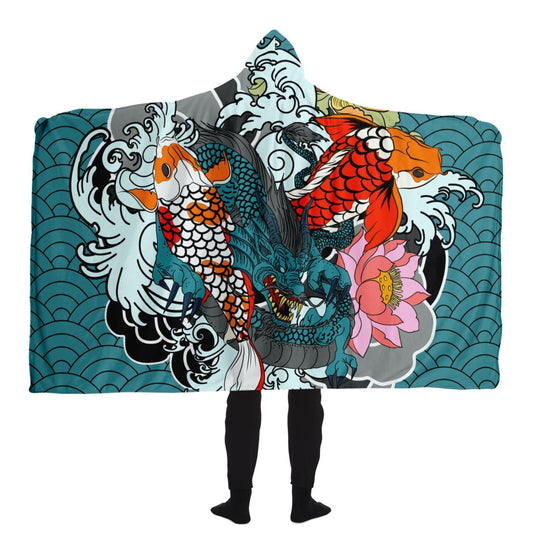 Hooded Blanket - Dragons and Koi fish