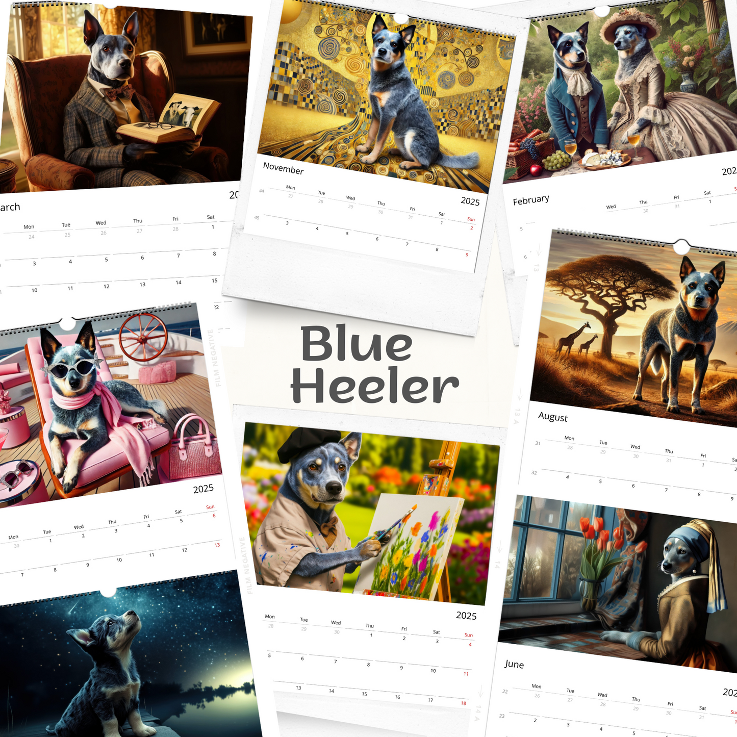 2025 Bleu Heeler Art Calendar - 12 Unique Artistic Styles