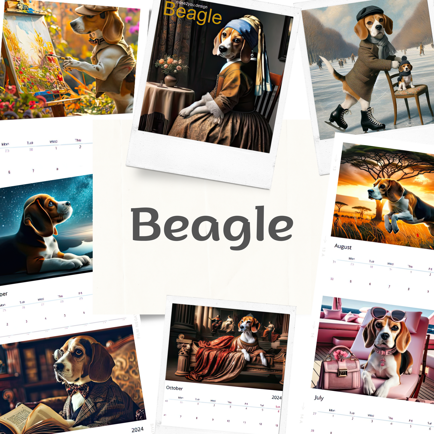 2024 Beagle Art Calendar - 12 Unique Artistic Styles - Ledger vertical (11" x 16.5")
