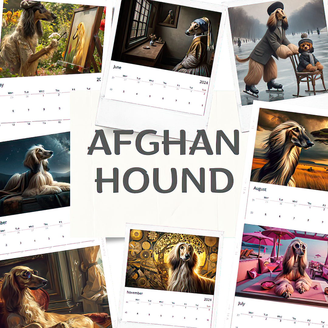 2024 Afghan Hound Art Calendar - 12 Unique Artistic Styles