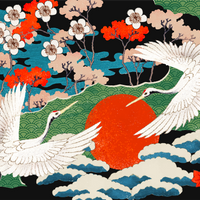 Hooded Blanket  with vintage japanese  illustration