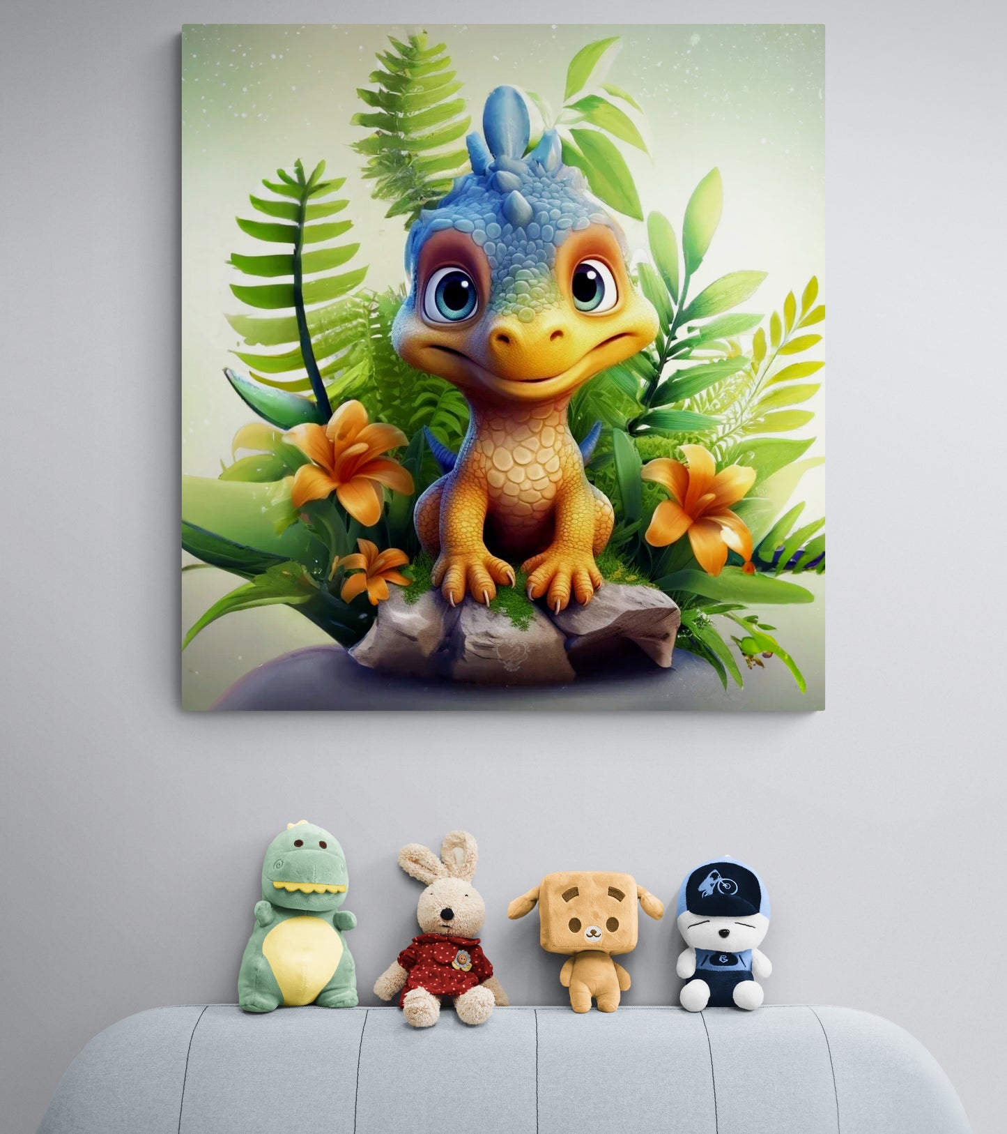 Adorable Baby Dinosaur Canvas Art for Kids' Bedroom Decor