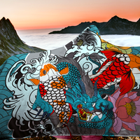 Hooded Blanket - Dragons and Koi fish