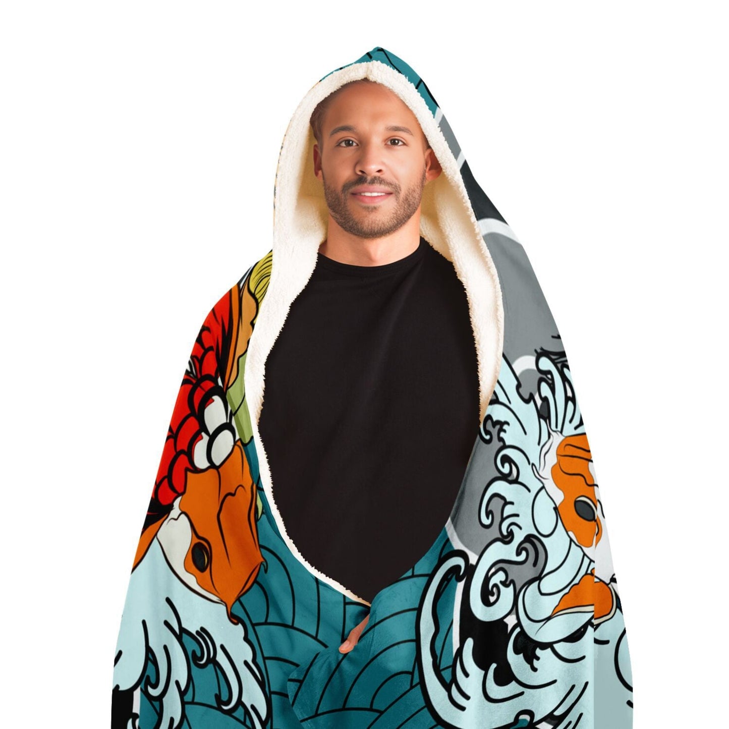 Hooded Blanket - Dragons and Koi fish