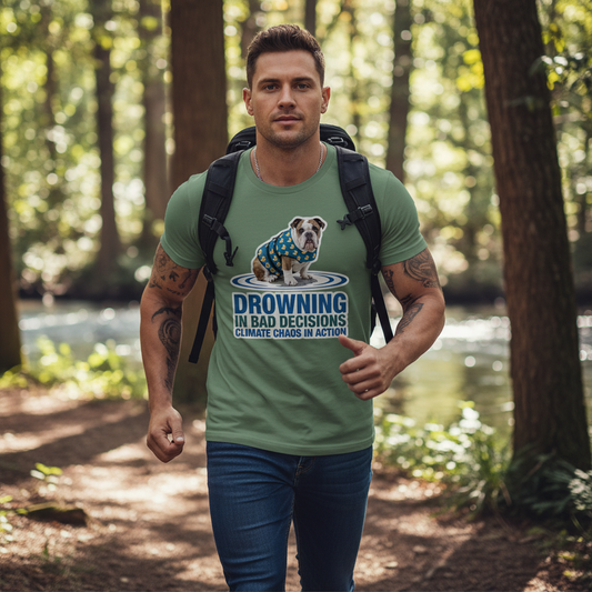 Bulldog Statement Tee | Drowning in Bad Decisions | Climate Chaos Graphic Shirt
