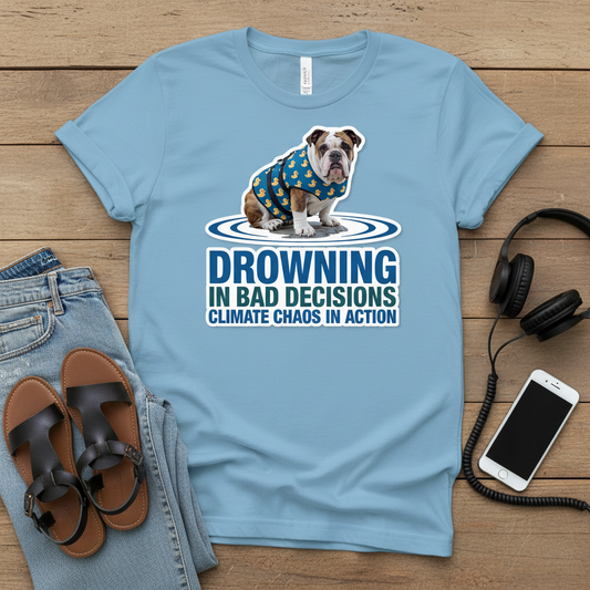 Bulldog Statement Tee | Drowning in Bad Decisions | Climate Chaos Graphic Shirt