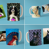 Custom Cartoon Pet Portrait  on a MUG- pet portrait custom,  Unique Personalised Gift - 11oz Ceramic Mug