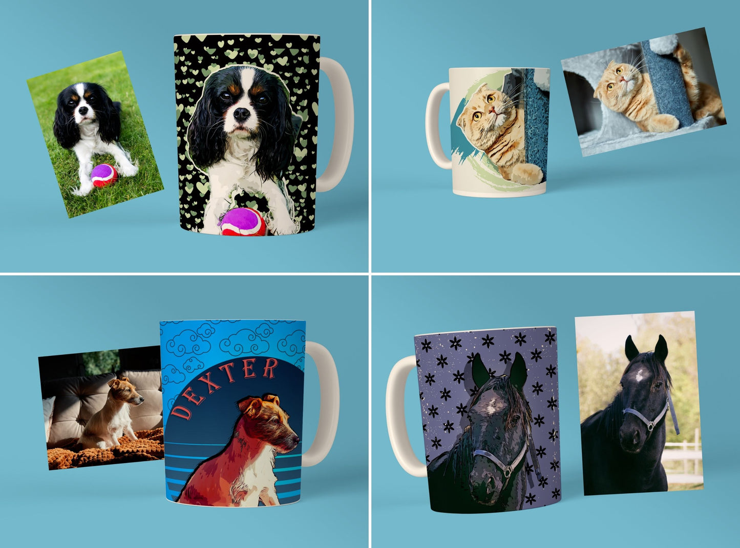 Custom Cartoon Pet Portrait  on a MUG- pet portrait custom,  Unique Personalised Gift - 11oz Ceramic Mug