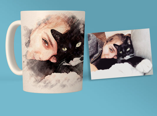 Scraped Art Style Pet Portrait Mugs - Unique, Eco-Friendly Drinkware - 11oz Ceramic Mug