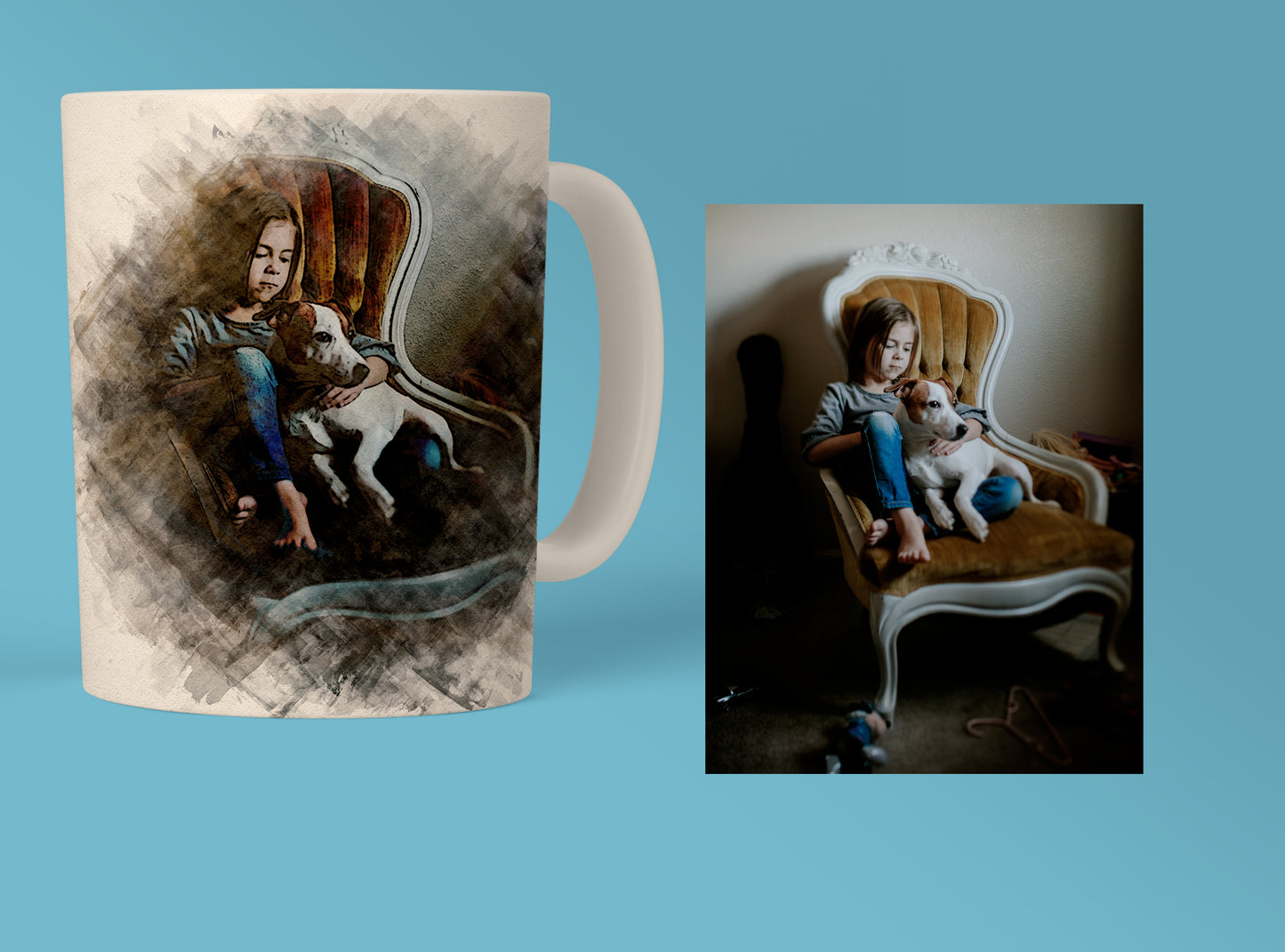 Scraped Art Style Pet Portrait Mugs - Unique, Eco-Friendly Drinkware - 11oz Ceramic Mug