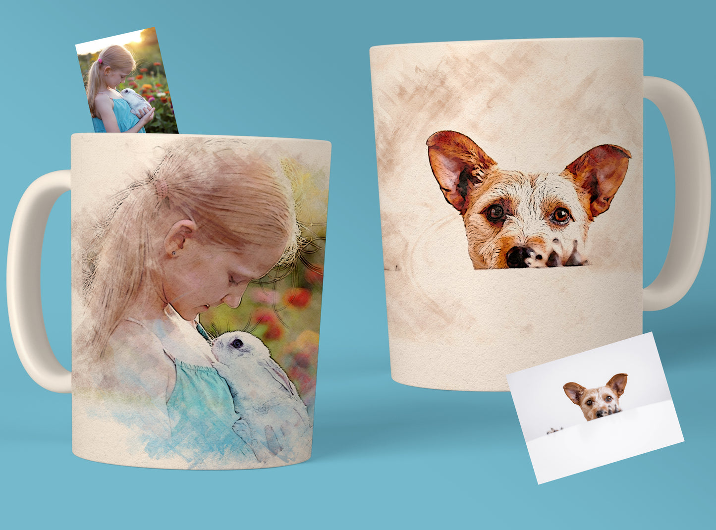 Scraped Art Style Pet Portrait Mugs - Unique, Eco-Friendly Drinkware - 11oz Ceramic Mug