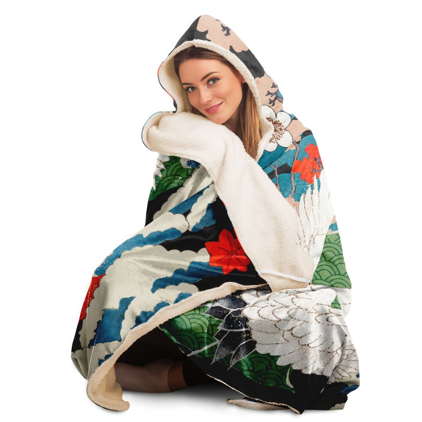 Hooded Blanket  with vintage japanese  illustration