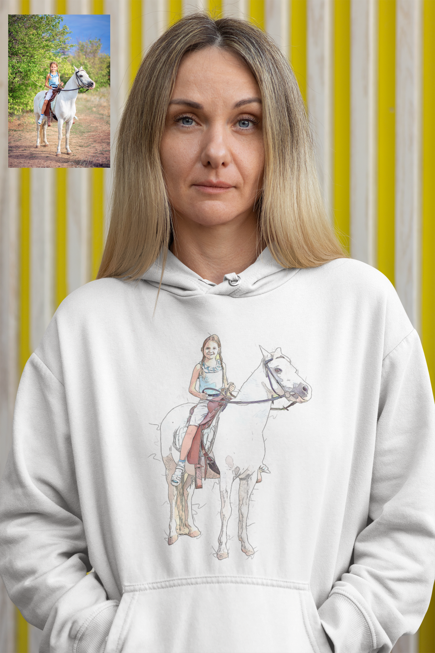 Custom Pet Portrait Hoodie - Personalized pet Photo on Sweatshirt with Pouch Pocket