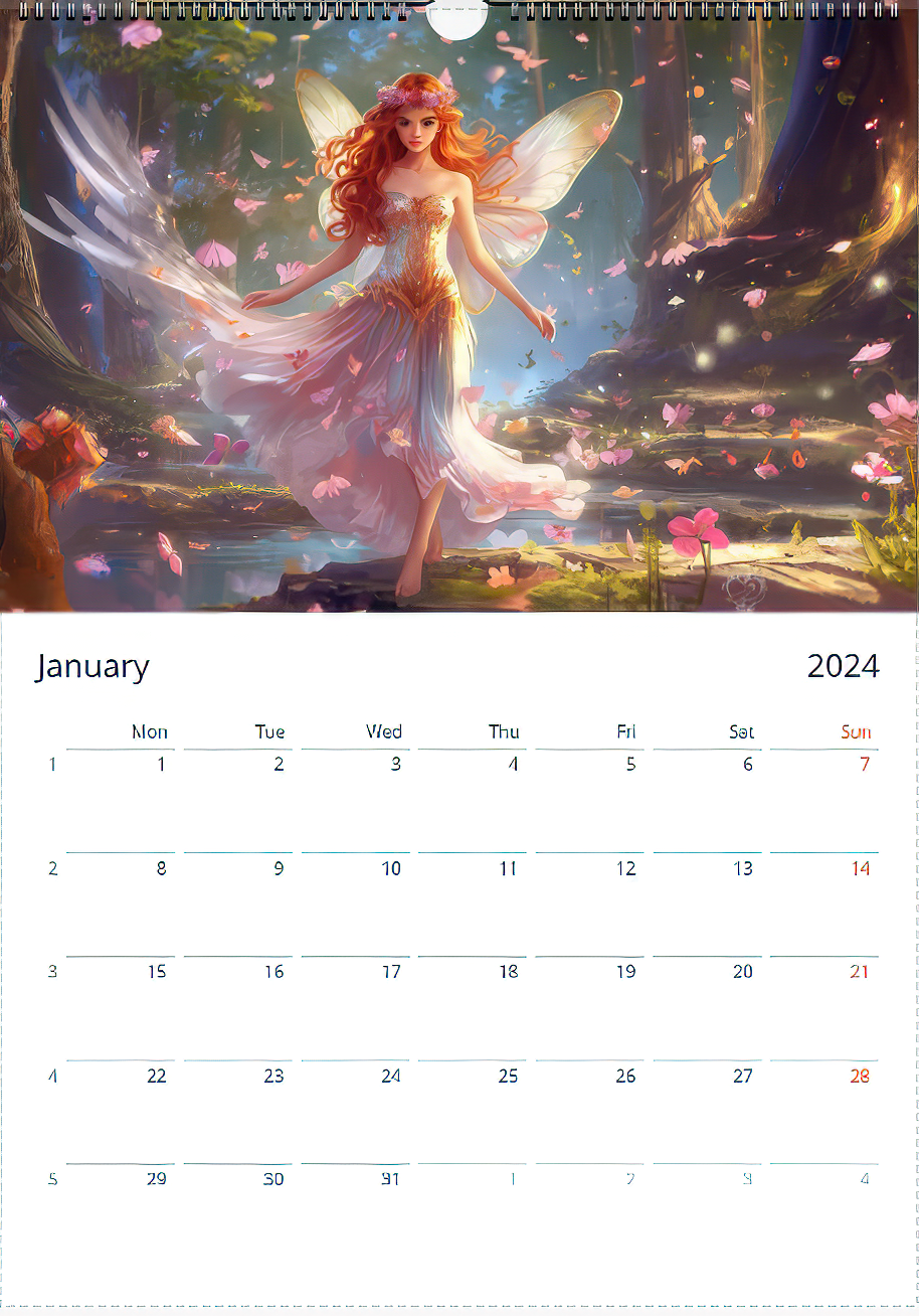 U.S.A printed 2024 Fairy Calendar - Global Fairies Artistic Illustrations - Unique Wall Calendar for Fairy Lovers