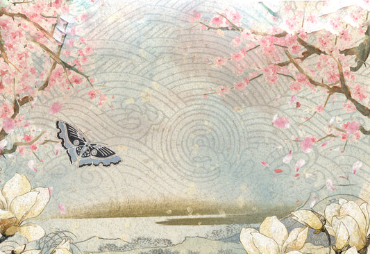 Hooded Blanket -Japanese mountains, vintage japan cherry blossoms and magnolias!